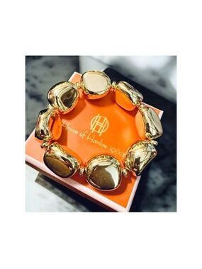 NWT Gorgeous House of Harlow 196 Elastic Highly Polished Gold Big Beads Bracelet